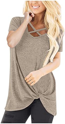 חולצה נשים שרוול קצר 2023 תחבושת כותנה עמוקה V צוואר בסיסית כושר רופף בכושר נינוח חולצה עליונה חולצה לבנות H2