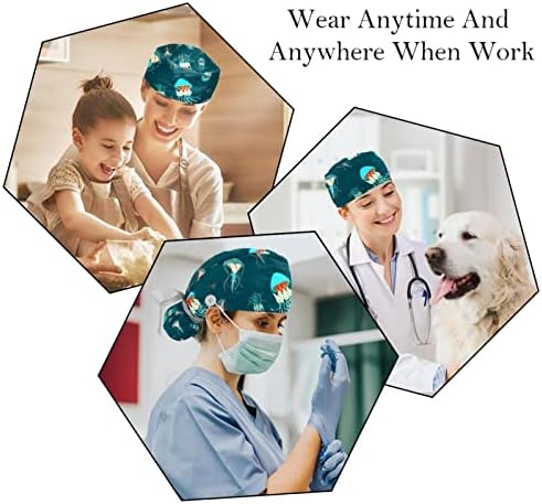 2 חבילות כובע העבודה של נשים עם כפתורים סרט עניבת סרט אחורי חלק חלק כלב חיה מקסים מכסה שיער ארוך