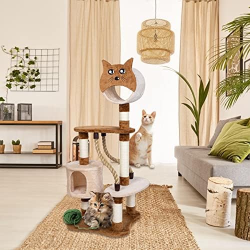 עץ חתול פעילות טיפוס מקורה מגדל חתול עם עמודי גירוד ודירת חתול, גדול, 20 על 50 אינץ', בז