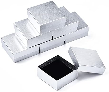 Cheriswelry 24 יחידות קופסאות טבעות קטנות שחורות 2 אינץ '5 סמ כותנה מלאה קרטון מרובע עגיל עגיל קופסאות מתנה קופסאות מתנה נוכחות מארז אריזה