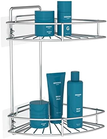 Geekdigg 2 חבילה פינתית קאדי, מדפי מקלחת דבק, מדף מקלחת נירוסטה רכוב על קיר למקלחת פנימית, חדר אמבטיה, שירותים, מטבח ומעונות- ללא התקנת