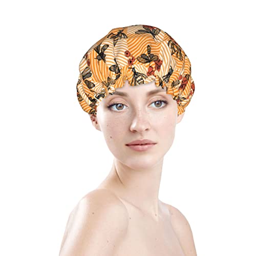 נשים לשימוש חוזר כובע שיער שולי שיער דבש דבורה משובצת שכבות כפולות טרטן כובע אמבטיה אטום למים