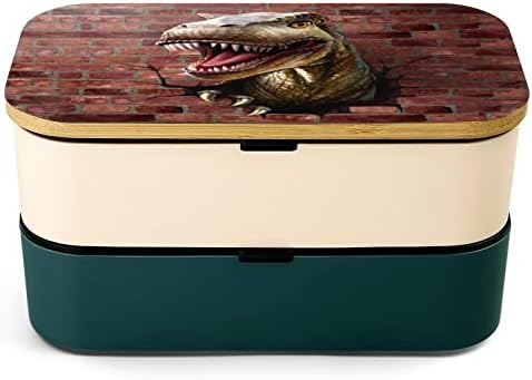 דינוזאור דרך קיר לבנים שכבה כפולה קופסת ארוחת צהריים בנטו עם כלי ארוחת צהריים לערימה כוללת 2 מכולות