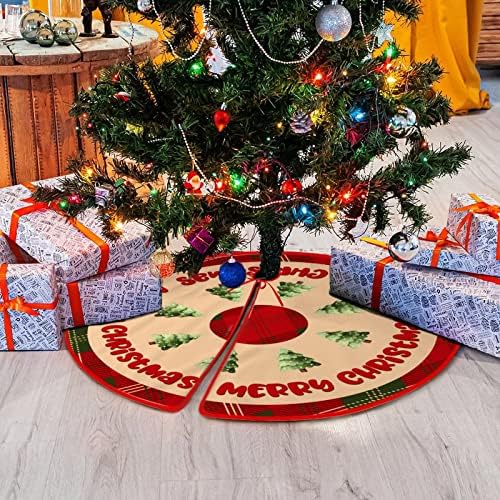 חצאיות עץ חג מולד שמח 36 x36 קצה משובץ באפלו אדום וירוק עץ חג המולד מחצלת חג המולד כדור חג המולד שלג חצאית וינטג 'חצאית בסיס מחצלת רצפה