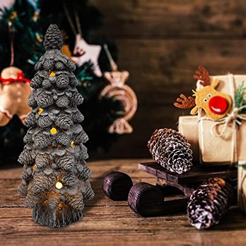 קישוטי עצי חג המולד מדליקים עץ חג מולד קטן מצויר ביד עם שרף אורות 11.2 אינץ