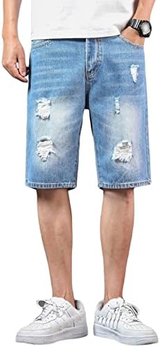 Dgkaxiyahm חור מזדמן של גברים ג'ינס קצר קיץ ישר רגל ישר קרוע מכנסי ג'ינס קצרים בסיסי שטוף במצוקה קצרה