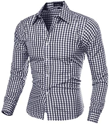 חולצות XXBR לגברים, כפתור שרוול ארוך מטה צווארון מפנה חולצה מזדמנת חולצה מזדמנת משובצת חולצות רזה