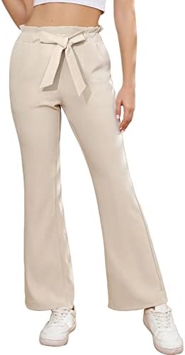 מכנסי התלקחות לנשים CXXQ אלסטי פרוע מותניים גבוהים קשת קשת פטיט פעמון מכנסיים תחתונים טרנדיים 2 כיסים