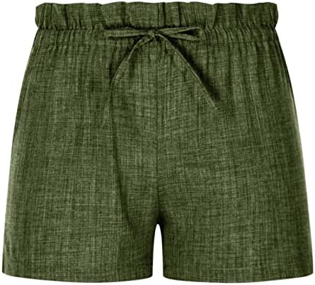פשתן כותנה ברמודה מכנסיים קצרים לנשים אלסטי במותניים גבוהות צבעוניות עם מכנסי נייר קצרים של מכנסי זיעה בקיץ נוחים עם כיסים