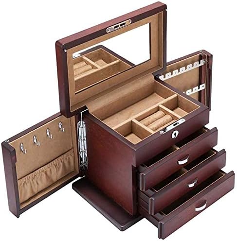 קופסת תכשיטים של UXZDX Cujux - סגנון מגירת עץ נשי עתיק קופסת אחסון רב שכבתית ארגון טבעת ארגון תכשיטים ניידים עם קטיפה מרופדת