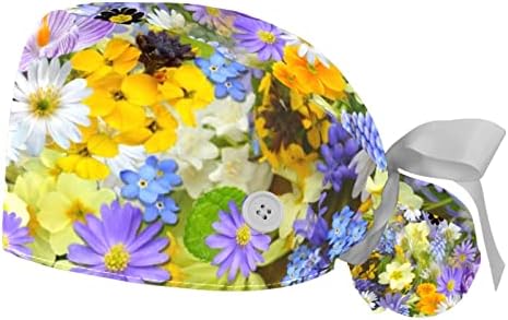 כובע עבודה עם כפתורים וקשרי סרט לנשים 2 חבילות, פרחים פרחים מתכווננים כובעים כובעים כובעים