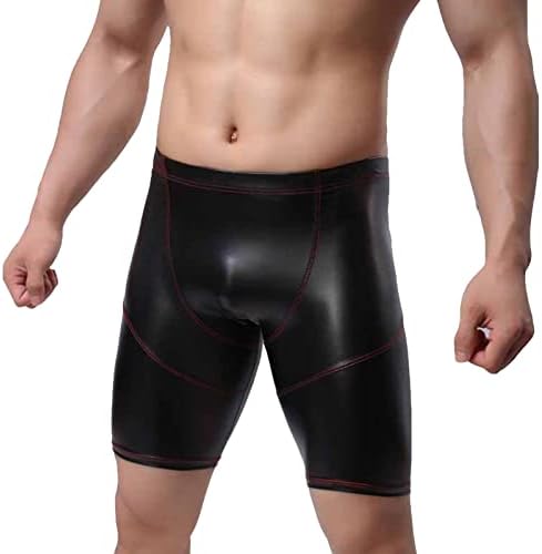 KYISOY גברים מבריקים של מכנסיים קצרים PU דחיסה הדוקה מהירה ייבוש אימון אתלטי ריצה תחתונים תחתונים תחתונים מכנסי תא מטען