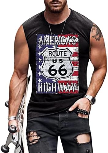 Theagaaea 4 ביולי חולצה גברים כביש 66 חולצת דגל אמריקאית פטריוטית חולצות שרירים גרפיות חולצות ללא שרוולים