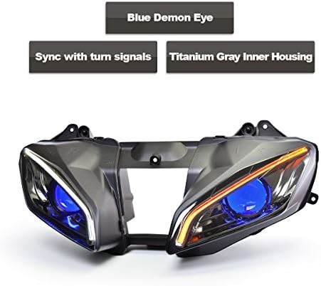6 2008- כחול שד עיני מותאם אישית שונה אופנוע קדמי ראש מנורת כפולה גבוהה / נמוך קרן אמבר הפעל אות אורות