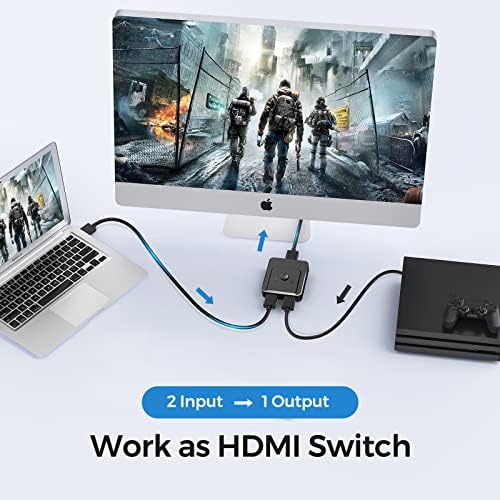 מתג HDMI 4K, מתג HDMI דו כיווני 1 ב -2 בחוץ או 2 ב -1 החוצה, מפצל HDMI תומך ב- 4K 3D HD 1080P עבור Xbox PS4 Stick Stick Roku HDTV