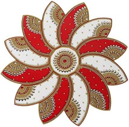 ITIHA® גלגל אדום ולבן רנגולי עיצוב הודי לקישוט קיר, רצפה ושולחן לחג המולד ודיוואלי - 13 חלקים בעבודת יד