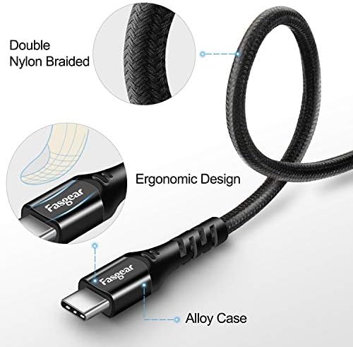 FASGEAR USB מסוג C כבל C, 10ft ניילון קלוע USB A ל- USB-C חוט טעינה מהיר תואם לגלקסי S20+ S10 S9 S8 A90 A71 A51 הערה 9, HUAWEI P40 P30