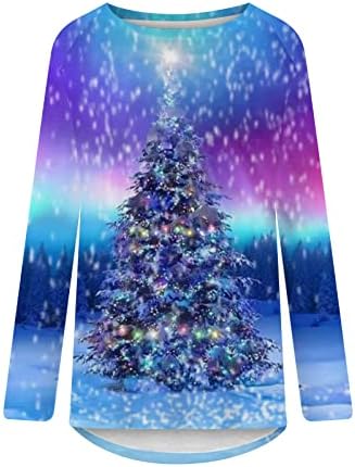 צמרות טוניקה בגודל פלוס לנשים חולצות שרוול ארוכות חולצות חג מולד איש הדפס של שלג.