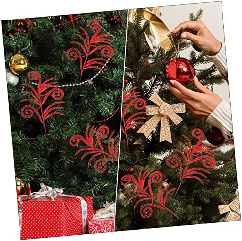 צעצועים 12 יחידות חג המולד עלים מלאכותיים עץ חג המולד עיצוב חג המולד עלים עיצוב אבקת זהב מפלסטיק אדום אדום