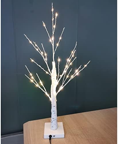 אור עץ ליבנה מואר מואר, 2ft 55 נוריות LED סוללה/USB המופעל על חוט נחושת מנורת עץ שולחן, עץ ענף מלאכותי LED לפסטיבל המסיבה הבית קישוטי