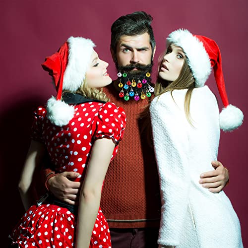 יוביטק 24 חתיכות חג המולד זקן תכשיטים זולים קישוטי סנטה קלאוס זקן פעמוני עם קליפים לגברים פנים שיער חג קישוט, 6 צבעים