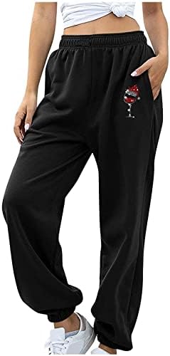 מכנסי זיעה במותניים גבוהות לחג המולד נשים מכנסיים רצים תחתונים עם כיסים מכנסיים רצים מכנסי טרקלין מכנסיים