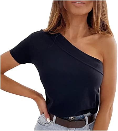 חולצות T לנשים טרנדיות מחוץ לכתף צמרות שרוול קצר