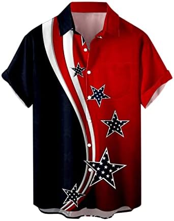 כפתור הגברים XXVR למטה שרוול קצר חולצות פטריוטיות בקיץ חוף וינטג 'דגל אמריקאי חולצה מזדמנת