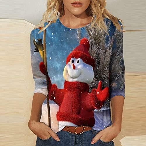 צמרות חג מולד לנשים דפוס T שלג סנטה קלאוס חולצות טוניקה 3/4 טוניקה טוניקה טרנדית טרנדית לבנות בני נוער
