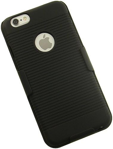 מארז קשה של גומי שחור של Nakedcellphone + נרתיק קליפ חגורה עם Stand for Apple iPhone 6 Plus טלפון - חור ללוגו