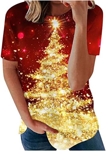 נשים חג המולד צוות צוואר חולצה גליטר חג המולד עץ 3 ד גרפי חולצות טרנדי קצר שרוול רופף טוניקה חולצה סוודר