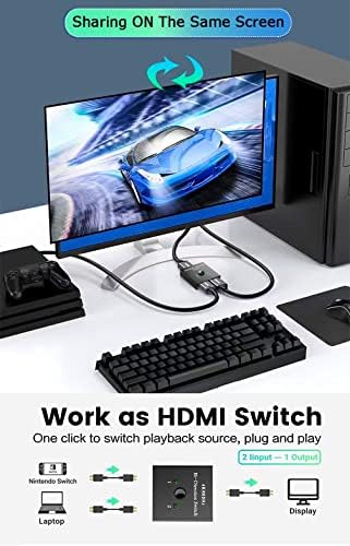 מתג HDMI 4K 60Hz, MVBOONE HDMI Splitter 2 ב- 1 Out, Ultra HD 4K 1080P 3D HDR, תואם ל- HDTV, Xbox, PS5/4/3, Roke, Blu-ray Player