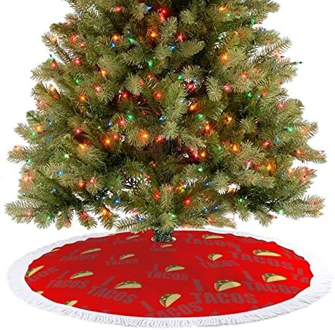 אני אוהב טאקו הדפס חצאית עץ חג המולד עם ציצית למסיבת חג מולד שמח תחת עץ חג המולד
