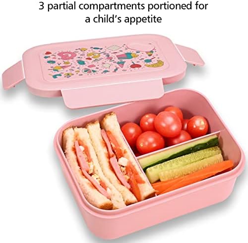 קופסת בנטו ביתית של Yookee לילדים, תיקי חטיפים הניתנים לשימוש חוזר לדליפה, Loncheras para niños 3 תאים מיכל ארוחת צהריים עם מזלג